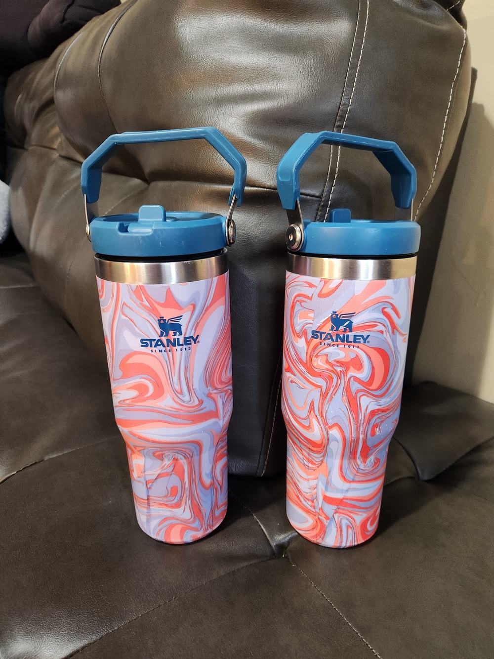 2 Stanley Swirl Print Travel Tumbler - Blue & Coral Clean Used